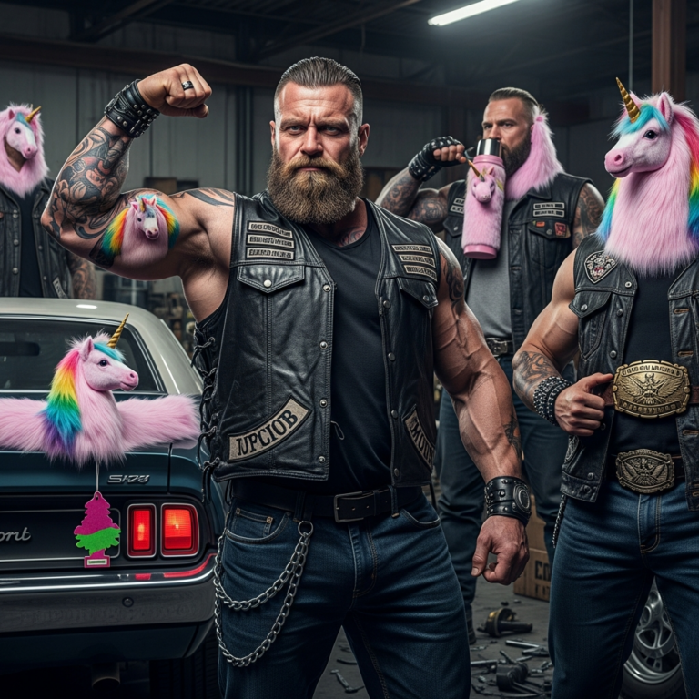 Fluffy Pink Unicorns Are a Popular Status Symbol Among Macho Men.