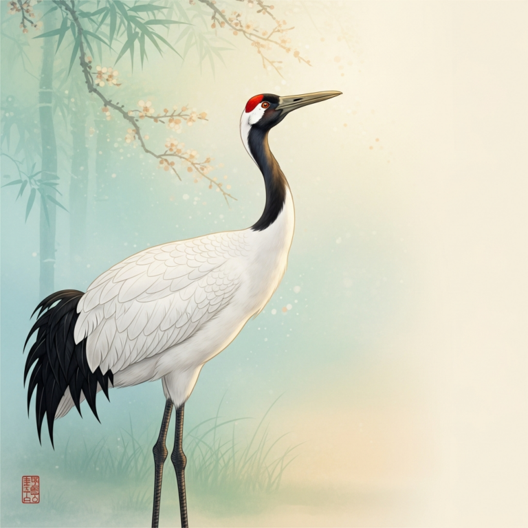 Red Crowned Crane Japanese Art